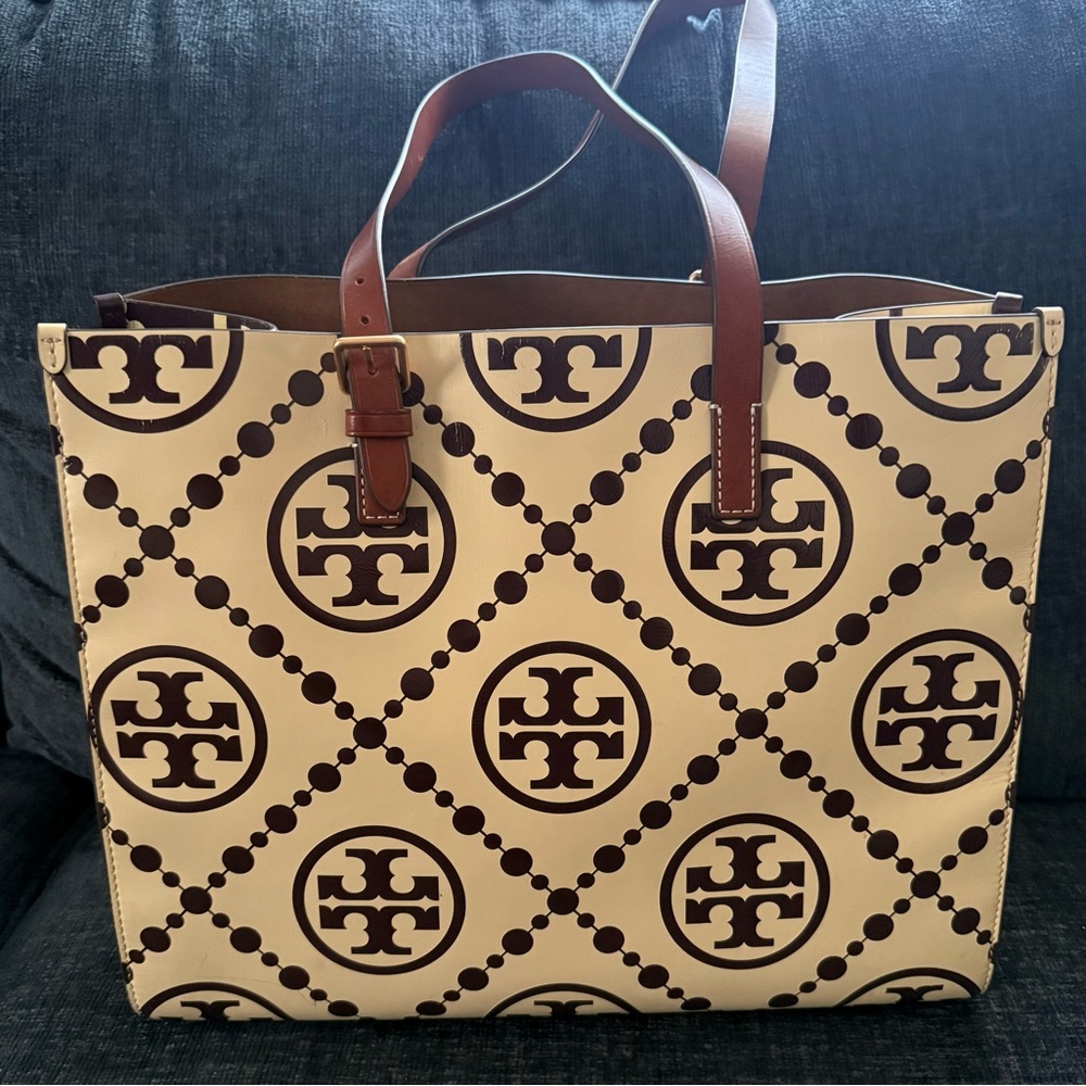 Tory Burch Brown and Cream Logo Tote